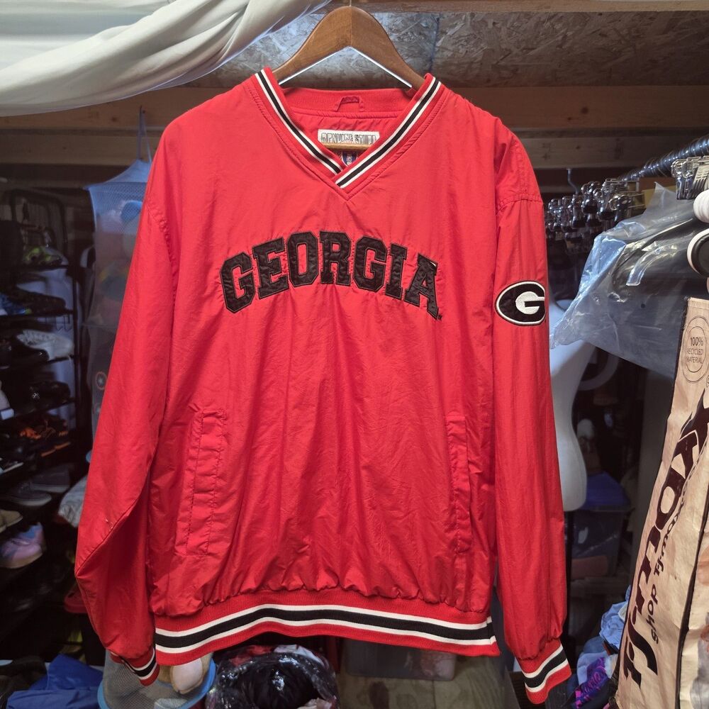 Genuine Stuff Colleigate Vintage Georgia Pull Over Windbreaker Mens Medium